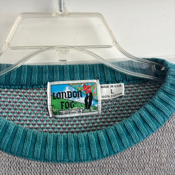 VTG London Fog Golf Sweater Men's Large Made in USA 100% Cotton Intarsia Knit - Picture 15 of 15